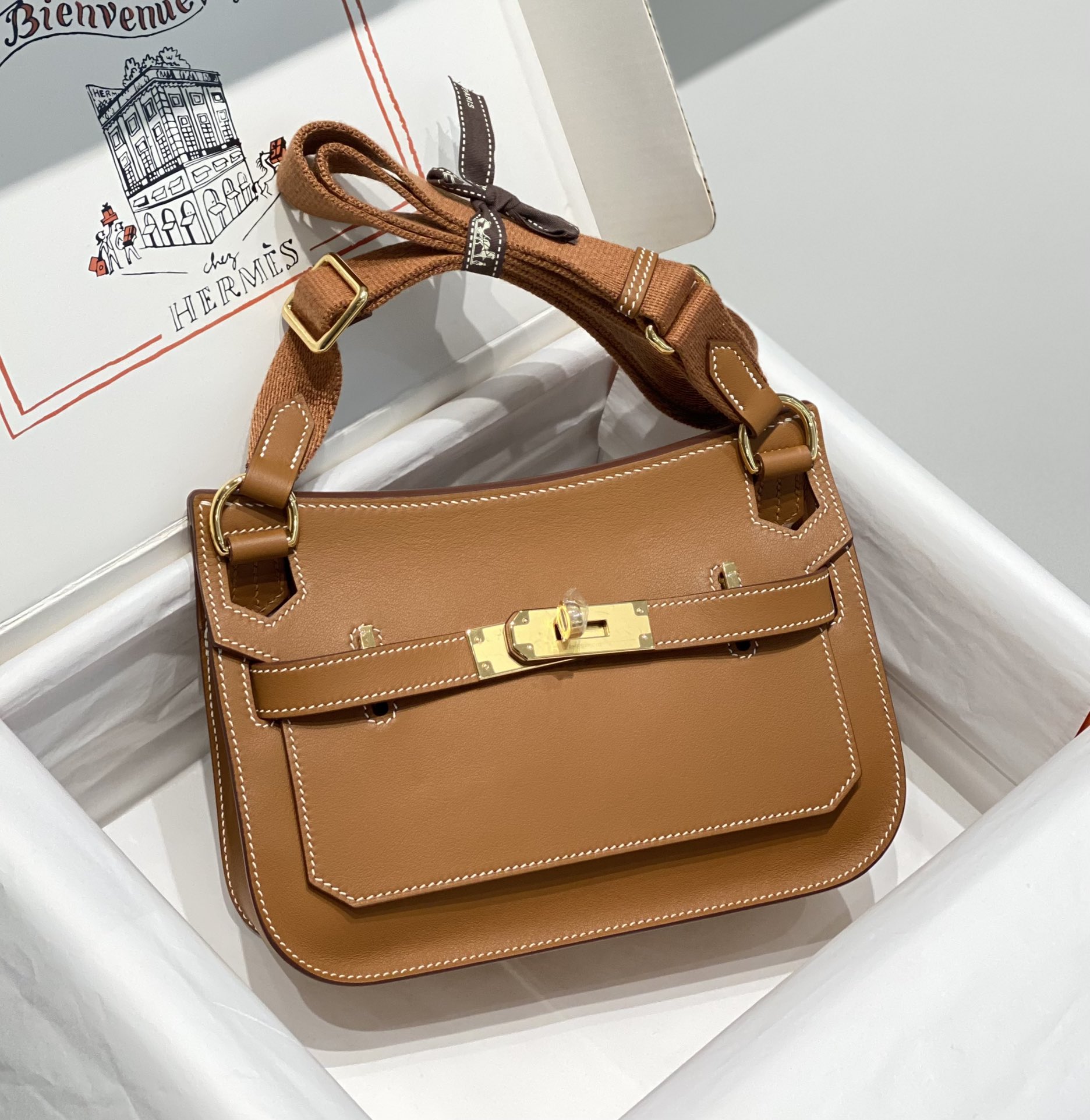 Hermes Jypsiere Mini Shoulder Bag In Brown Swift Leather